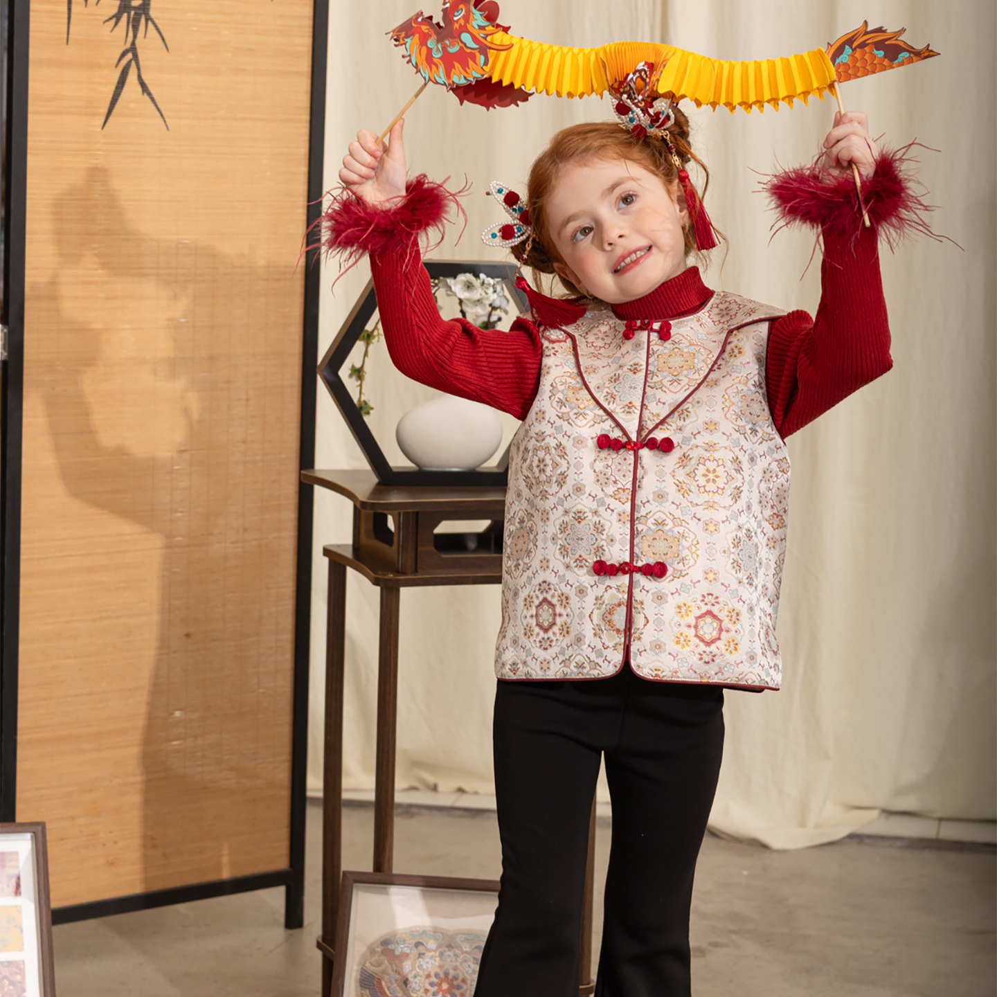 女童新中式套装马甲国风拜年服