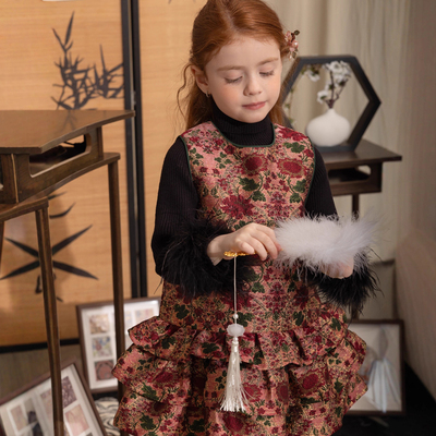 女童红色套装裙冬季公主裙2026