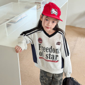 宽松字母篮球风潮流上衣 衫 女童春秋美式 运动风V领卫衣儿童春长袖