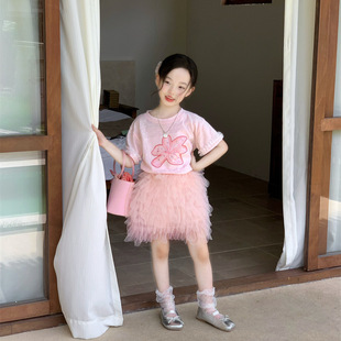 2026夏季新款童装女童洋气花边短袖T恤层层纱纱蛋糕裙半裙两件套