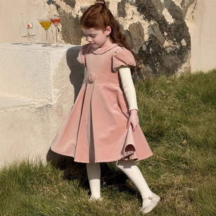 女童冬季连衣裙高级感2025新款洋气粉色泡泡袖公主裙儿童冬天裙子