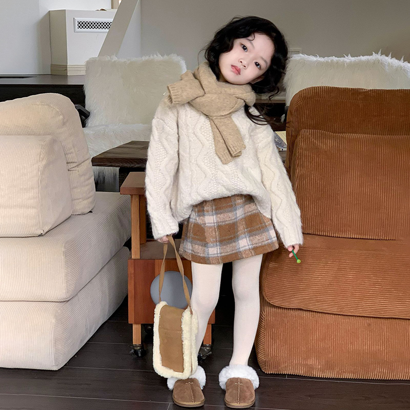 韩版洋气针织毛衣格纹半身裙