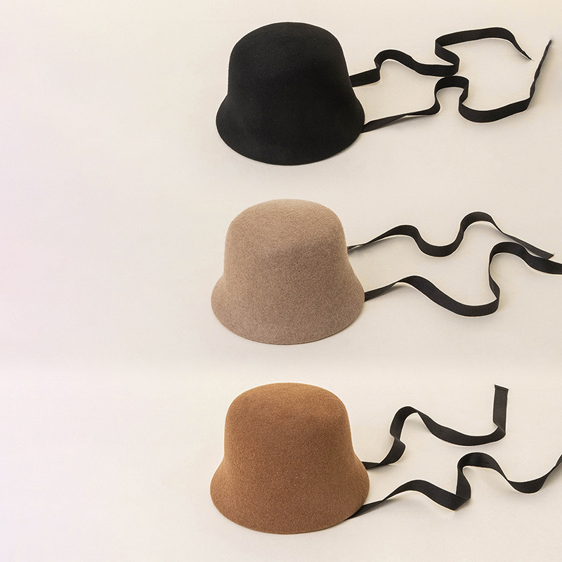 春季女童休闲羊毛渔夫帽时尚毛呢礼帽儿童盆帽宝宝绑带气质帽子