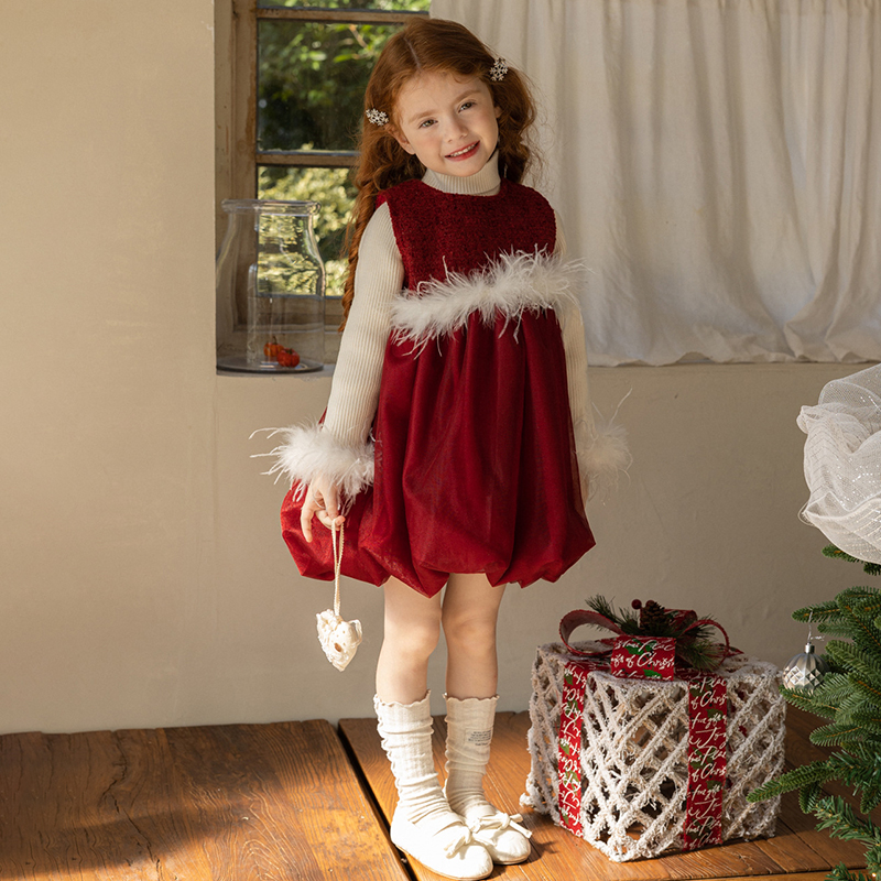 洋气可爱连衣裙加绒花苞裙打底衫