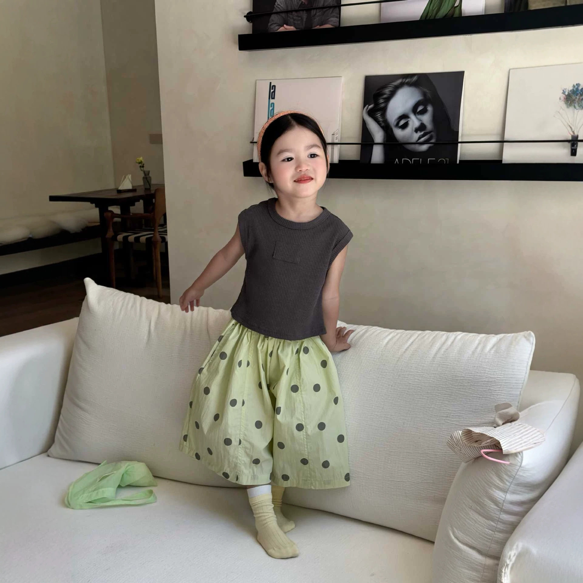 2026夏季新款韩版童装女童时髦坑条背心波点七分裤宽松阔腿裤子潮