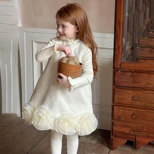 女童2025秋冬季新款网纱蛋糕蓬蓬裙高级感拼接背心裙公主礼服裙子