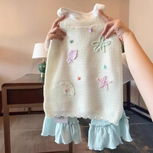 女童连衣裙春季2026新款儿童卡通刺绣印花圆领背心裙宝宝针织裙子
