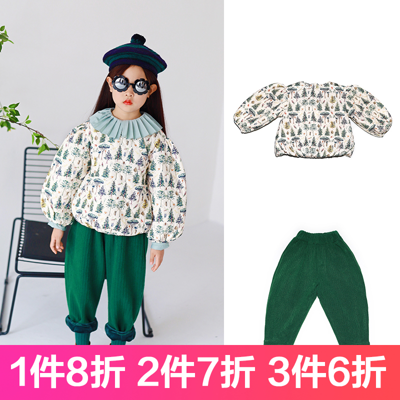 秋款加厚夹棉植物印花棉服