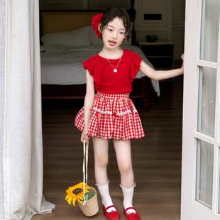 童装女童夏季套装裙2026新款多巴胺短袖裙子洋气两件套花苞半裙潮