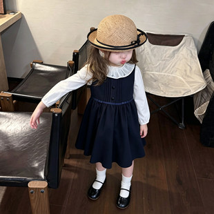 女童裙子2026秋季新款女孩藏青色背心裙宝宝日系学院风娃娃连衣裙