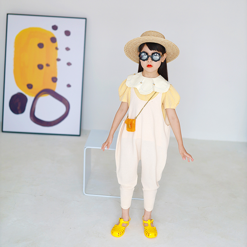 春夏米色薄款针织背带裤