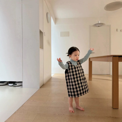 韩系女童格子背心裙2026秋冬小女孩复古小众日常叠穿撞色连衣裙潮