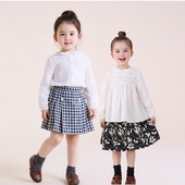 花边衬衫 春季 女童2026新款 蕾丝拼接娃娃衫 可拆卸百褶背带裙潮 法式