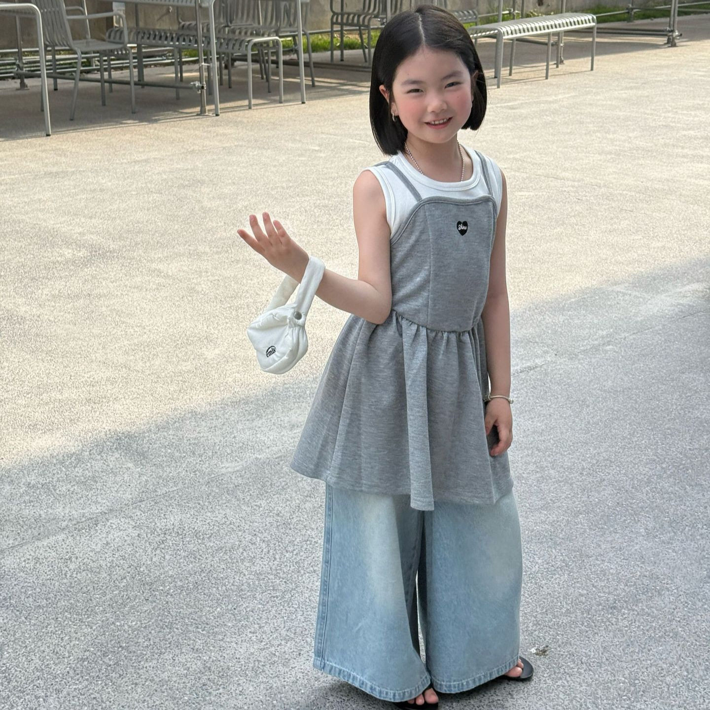 女童韩版假两件背心裙套装夏季新款女宝宝休闲裙子叠穿牛仔裤夏装