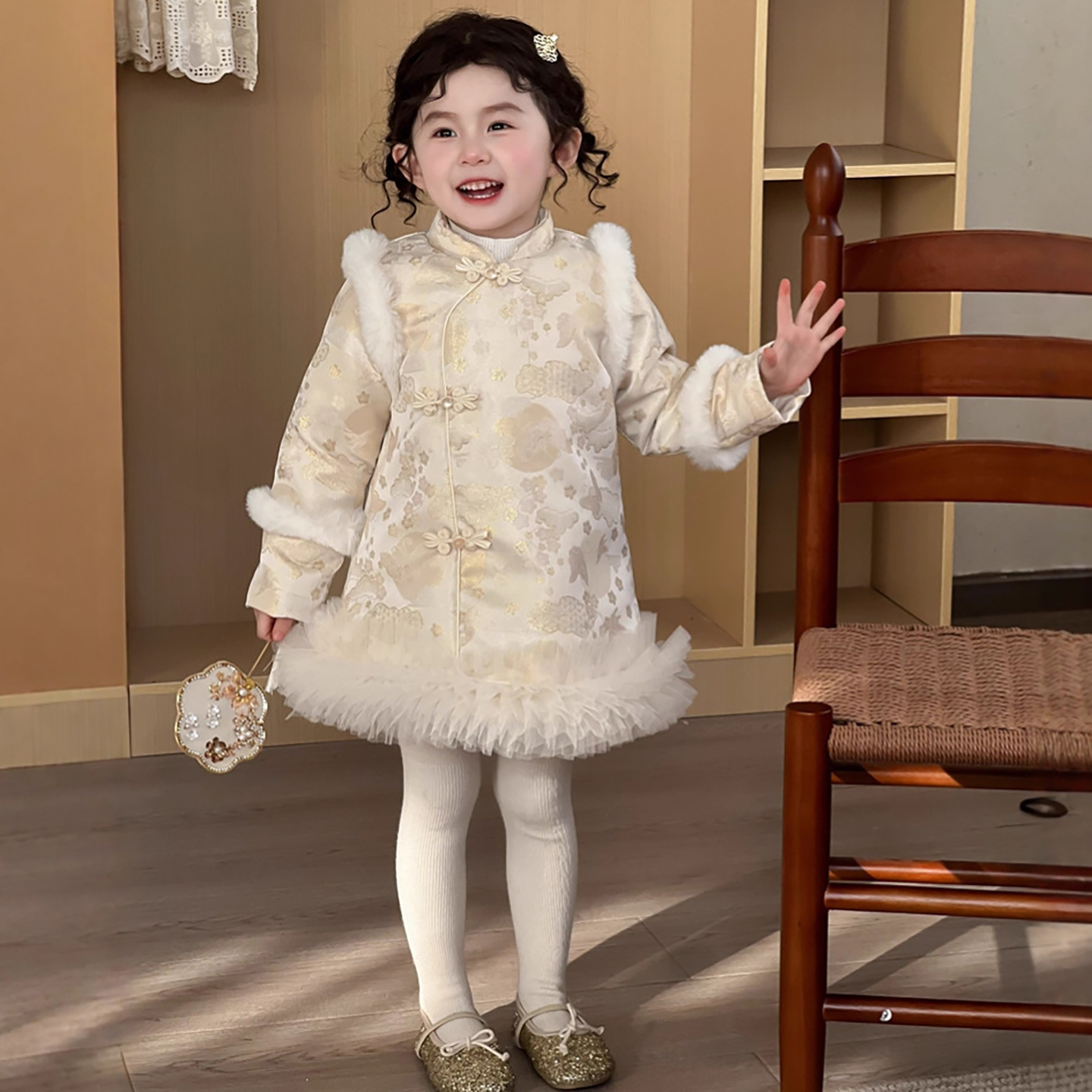 女童冬季加厚汉服旗袍连衣裙唐装