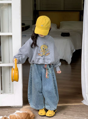女童卡通印花高领卫衣弯刀裤子潮
