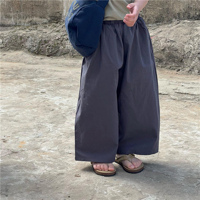 夏季韩版儿童纯色高腰休闲裤 男女童灰色奶奶裤