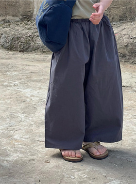 夏季韩版儿童纯色高腰休闲裤 男女童灰色奶奶裤
