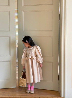 韩版女童翻领打揽长袖连衣裙 女童复古甜美公主裙