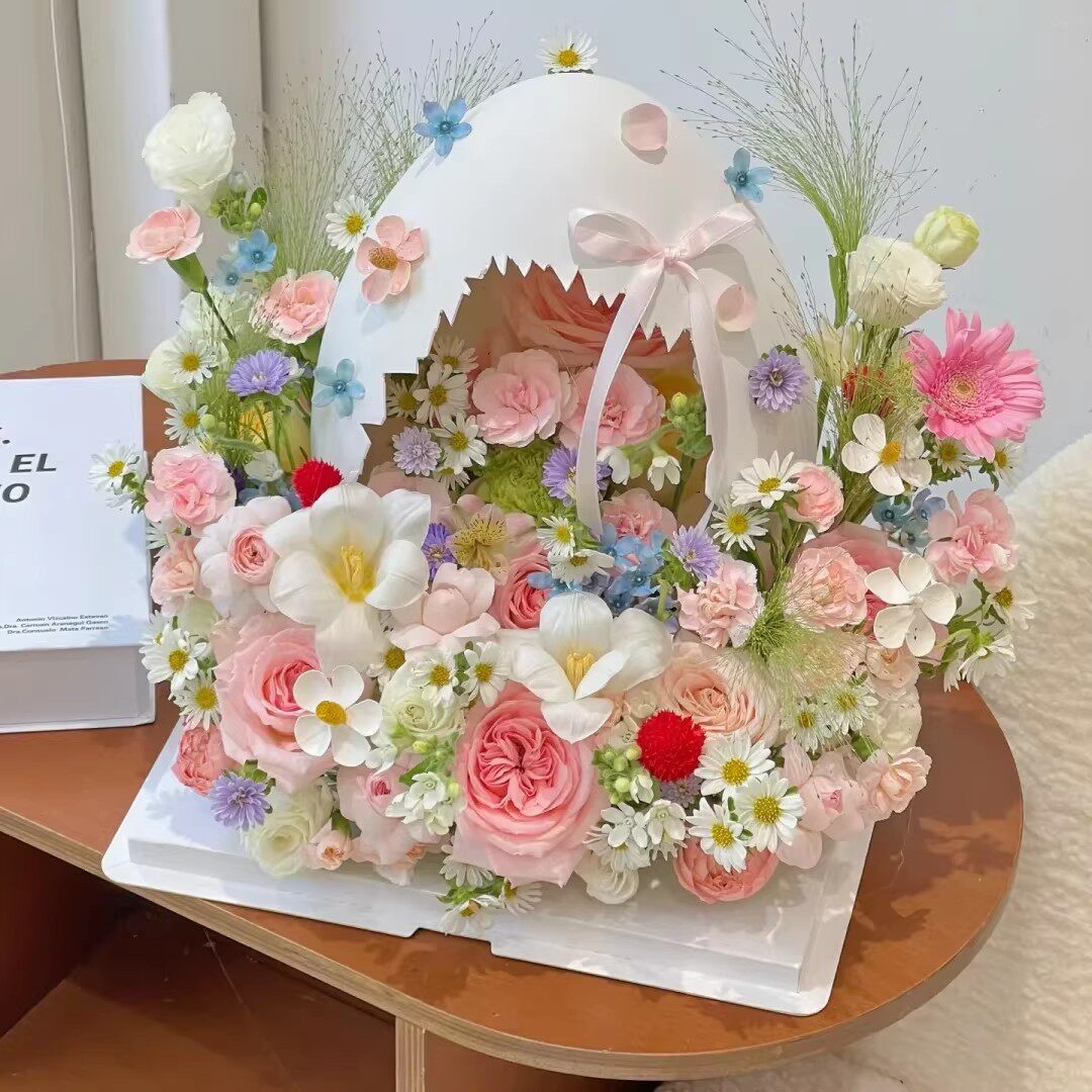 蛋壳花艺破壳日仿真花假花花束生日礼物鲜花礼盒多巴胺创意手作