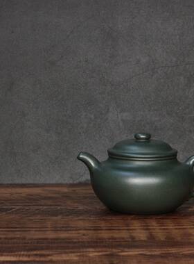 仿古全手工紫砂壶墨绿泥