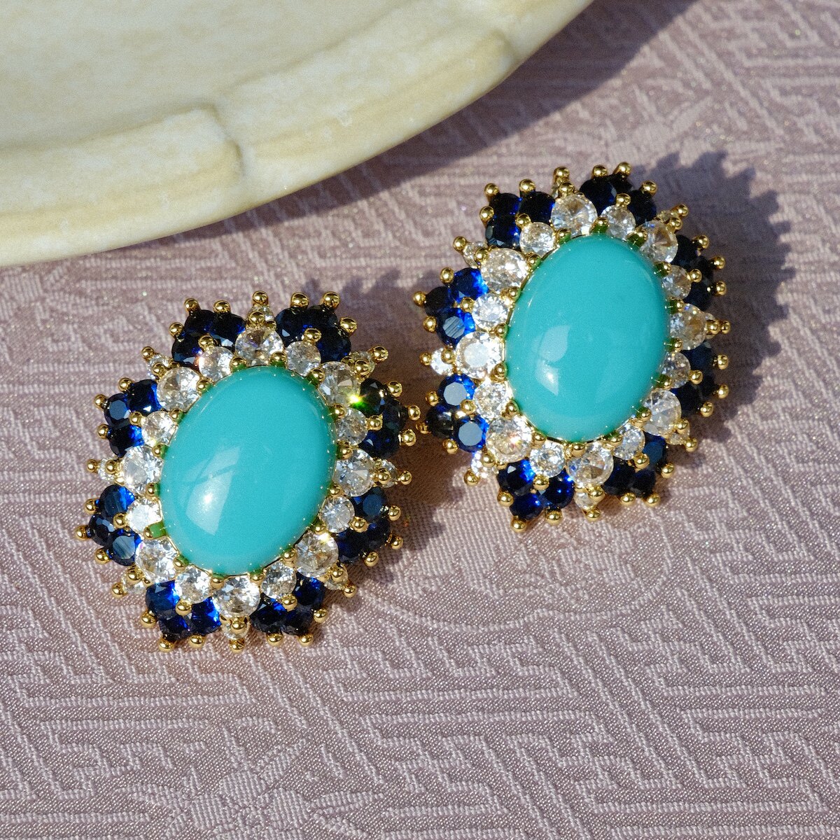 经典蜡镶锆石耳饰皇家蓝高级