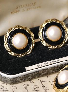 《山茶花小姐》Vintage法式复古耳饰黑白经典小香风18k镀金银针