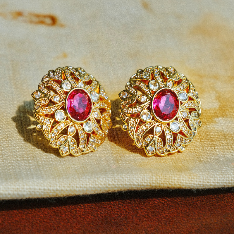 复古镂空满镶锆石耳钉耳夹宫廷风