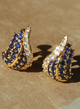 轻珠宝线《羽叶》梵克家经典复刻羽毛耳饰满镶锆石皇家蓝气质典雅