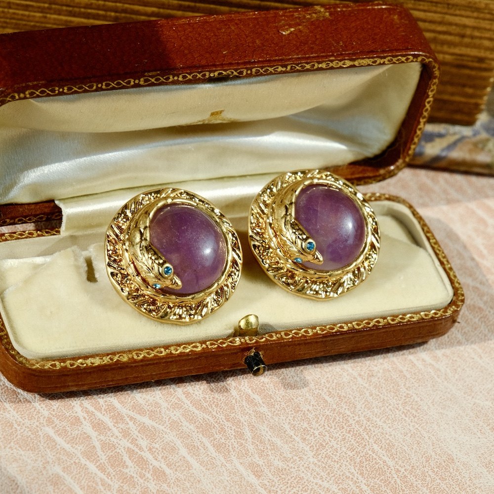《耶梦加得》vintage复古宫廷风紫晶蛇形圆盘耳饰异域风华丽优雅