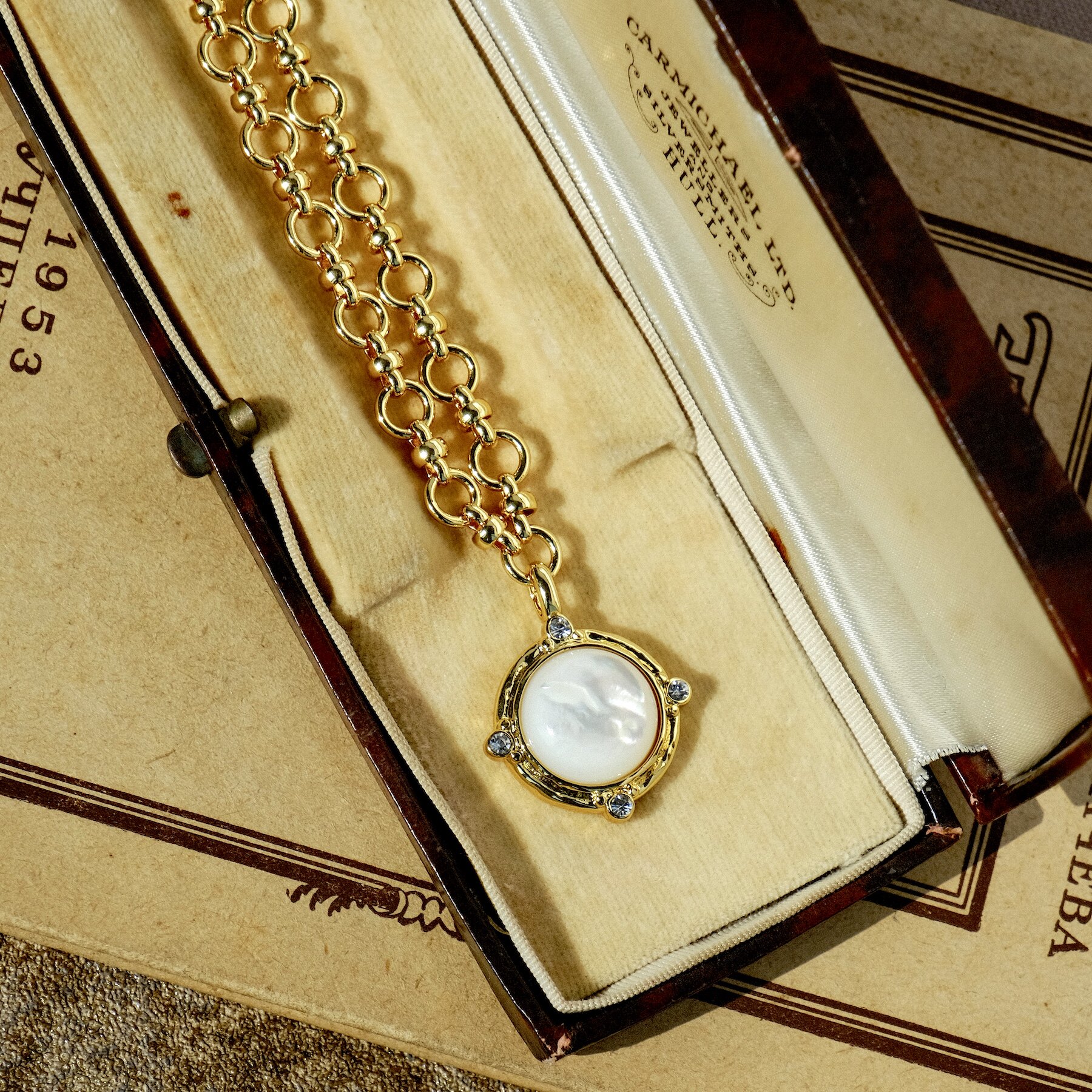 《海灵罗盘》复古圆盘云纹白贝母吊坠项链手工链条华丽重工可调节