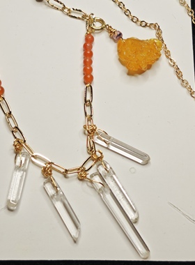 天然白水晶毛衣链女款轻奢小众设计感气质项链个性手作饰品