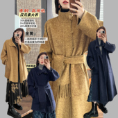 长短款 送围巾 素双面呢大衣 手工拱针 满池星光 唐制高领袍汉元