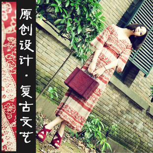 复活款！【失忆之城】原创复古文艺民族风 柔滑雪纺连衣裙长款