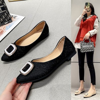 2025春秋季浅口一脚蹬平底单鞋女小香风法式玛丽珍小皮鞋豆豆鞋子