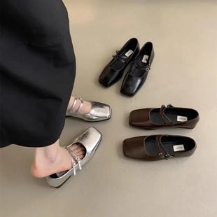方头浅口单鞋 气质仙女软平底奶奶鞋 女2025春秋季 韩版 新款 法式
