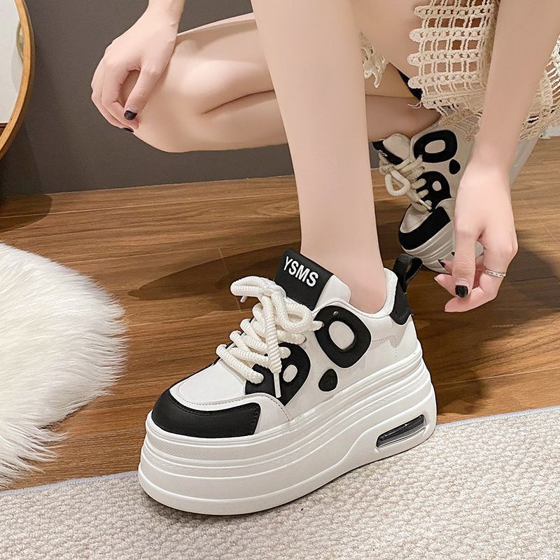 2025春季新款厚底百搭运动鞋松糕鞋休闲小个子小白鞋增高熊猫板鞋