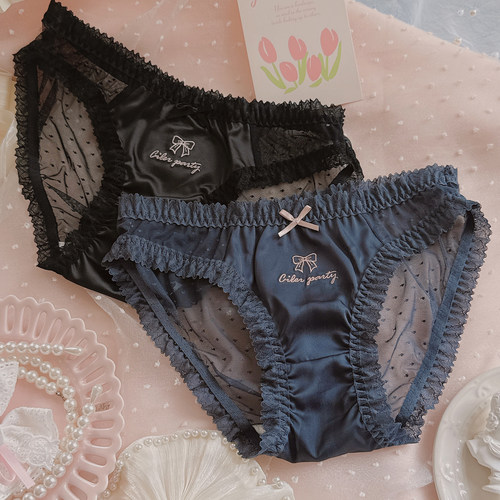 柔粉杏仁~纯欲蝴蝶结刺绣内裤