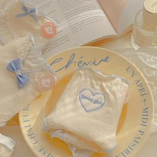 温温柔的蓝~韩系甜美爱心女生内裤7A抑菌可爱蝴蝶结纯棉档特价