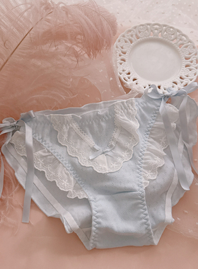 漂亮礼物~甜美纯欲高开叉少女内裤系带花边透气孔A类纯棉