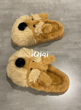 七七主人家 呆萌小狗棉拖鞋女秋冬季加绒保暖棉鞋女ins风毛毛鞋女