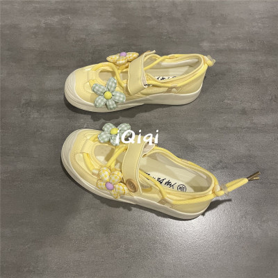 黄色镂空透气萝莉玛丽珍鞋