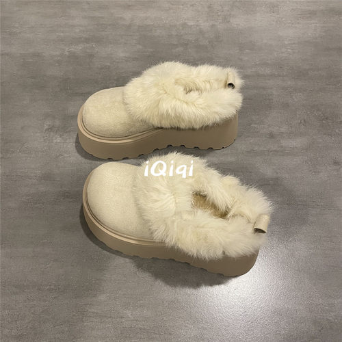 七七主人家 厚底加绒勃肯鞋女保暖冬季棉鞋女毛绒休闲一脚蹬女鞋