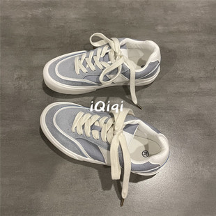 七七主人家 学院风帆布鞋女款浅蓝色板鞋2025新款韩系百搭休闲鞋