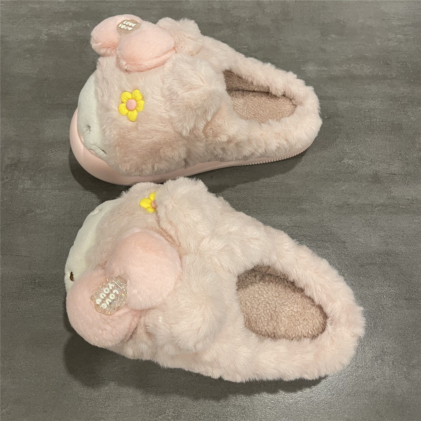 七七主人家 粉色卡通可爱加绒棉拖鞋女2025冬季新款保暖毛毛鞋女