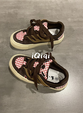 七七主人家 美式复古厚底面包鞋女2025秋季新款学生百搭板鞋女鞋