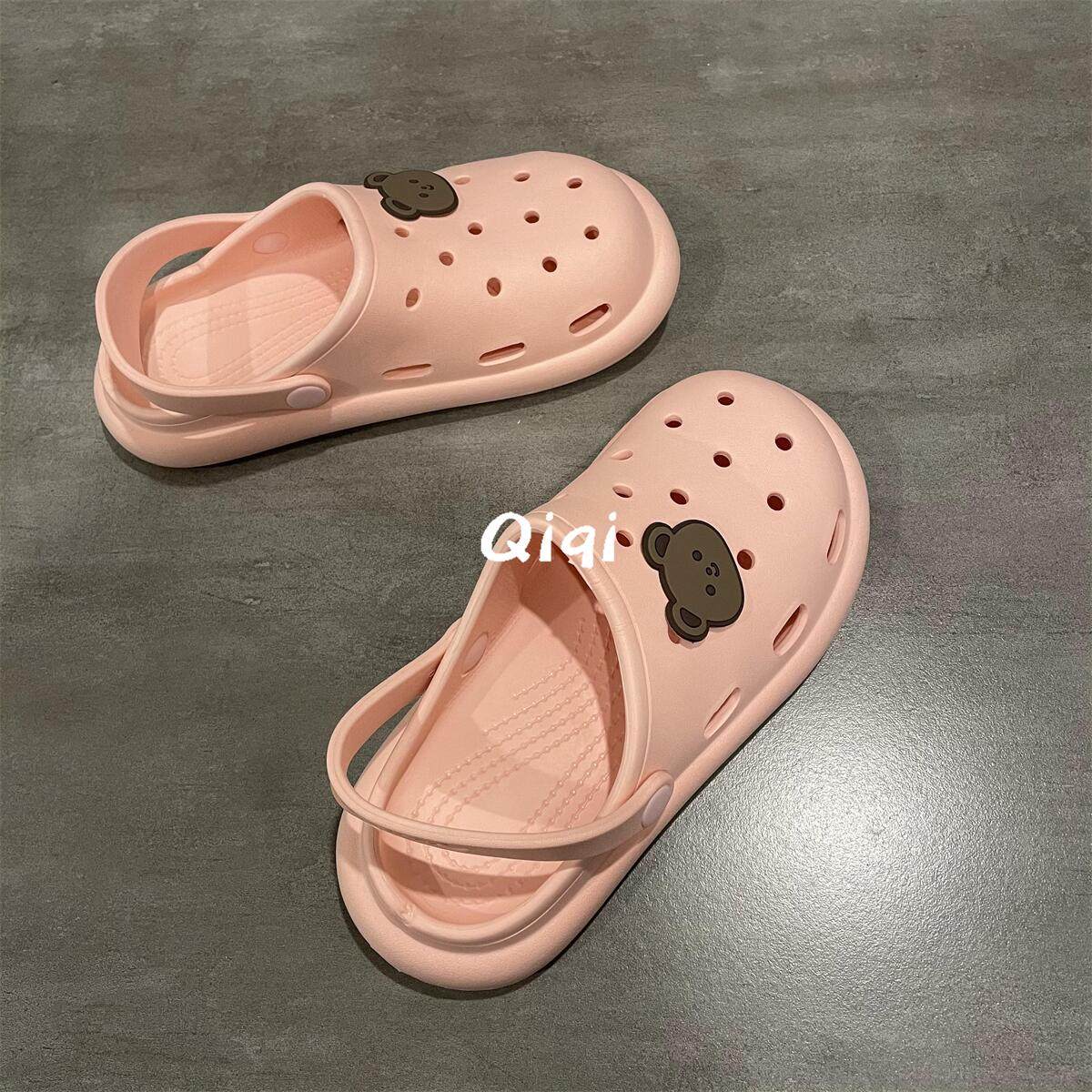 七七主人家 厚底洞洞鞋女生夏季防滑拖鞋可爱沙滩带跟鞋子女凉鞋