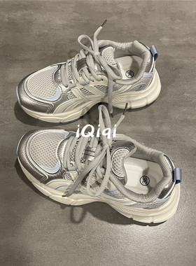 七七主人家 银灰色复古老爹鞋女ins潮鞋子女2025新款爆款运动鞋女