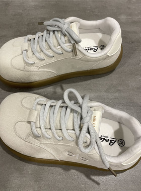 七七主人家 灰色复古德训鞋女2025春秋季新款学生韩版板鞋女百搭