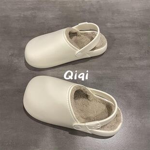 子女居家防滑保暖包头棉鞋 鞋 女平底 女秋冬季 七七主人家防水棉拖鞋